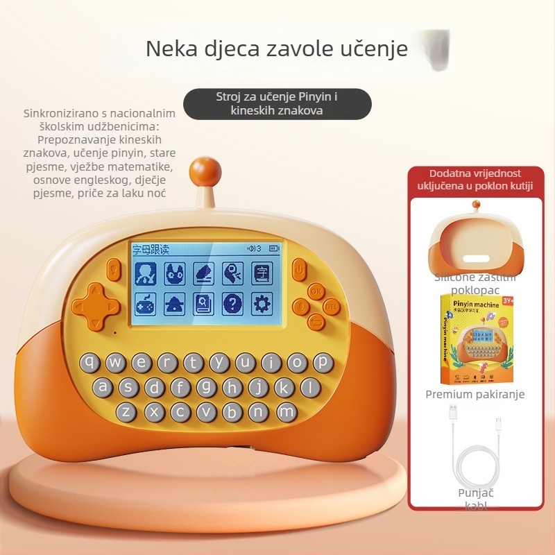 Mašina za učenje Pinyin s tekstovima poezije i pjesama, interaktivne igre prelaska razina, 2–4 GB memorije, ABS kućište, litij-ionska baterija, za uzrast 7–14 godina