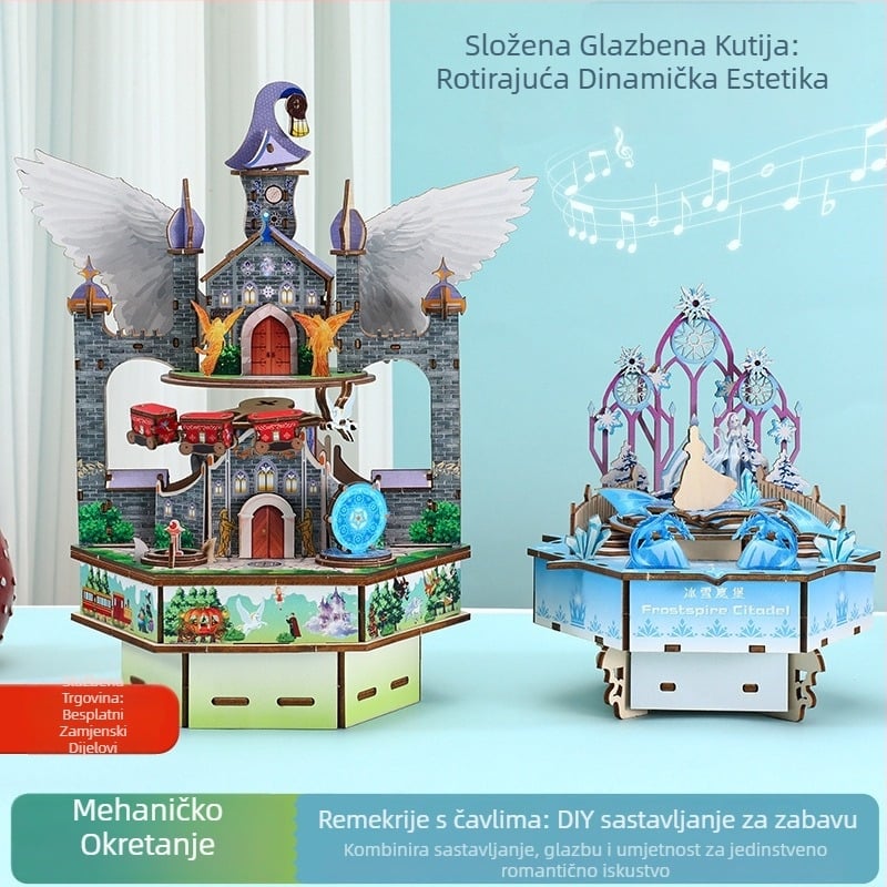 Drvena glazbena kutija, 3D slagalica, DIY ručna izrada, klasični stil, graviranje i UV tisak