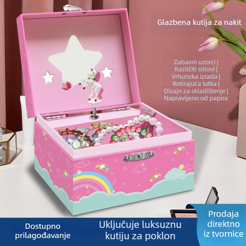Jednorog glazbena kutija za nakit, UV otisak loga, prilagodljiva papirnata kutija za darove