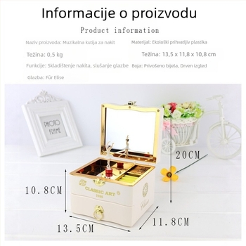 Glazbena kutija za nakit s rotirajućom balerinom, melodija s osam nota, plastično kućište | Model EM-YZL2047 | Poklon za rođendan