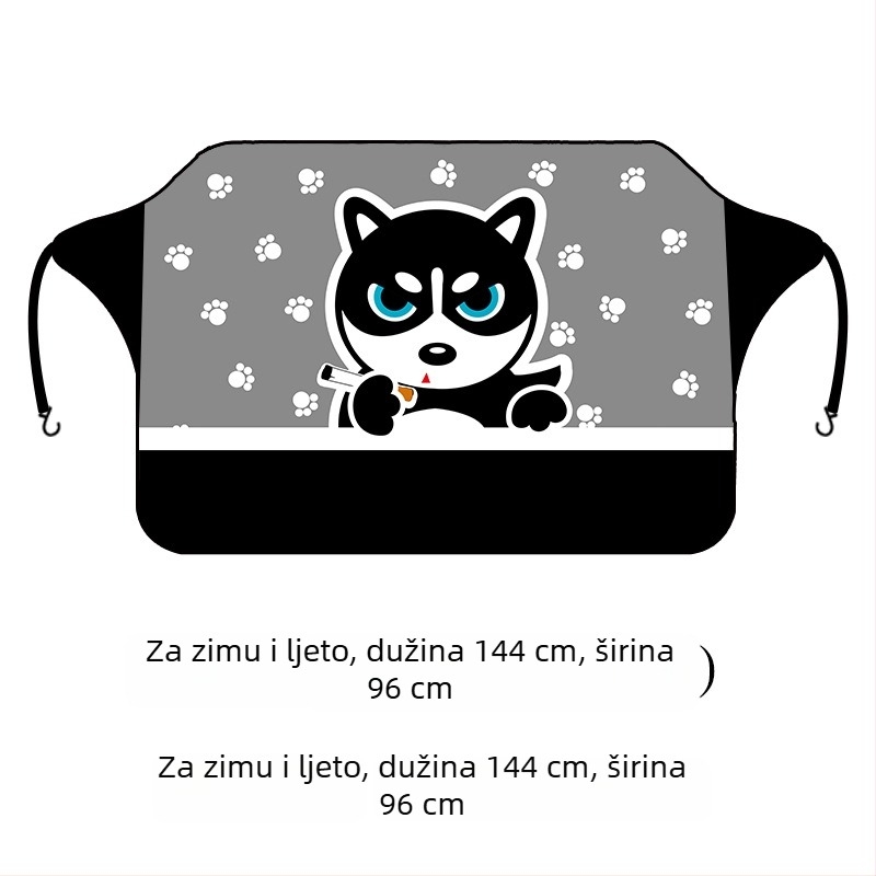 Pokrov prednjeg vjetrobrana automobila, zimski karikaturalni uzorak, univerzalna prilagodba, ispis logotipa, zaštita prednjeg vjetrobrana, težina 0,4 kg, dizajn crtani animacija