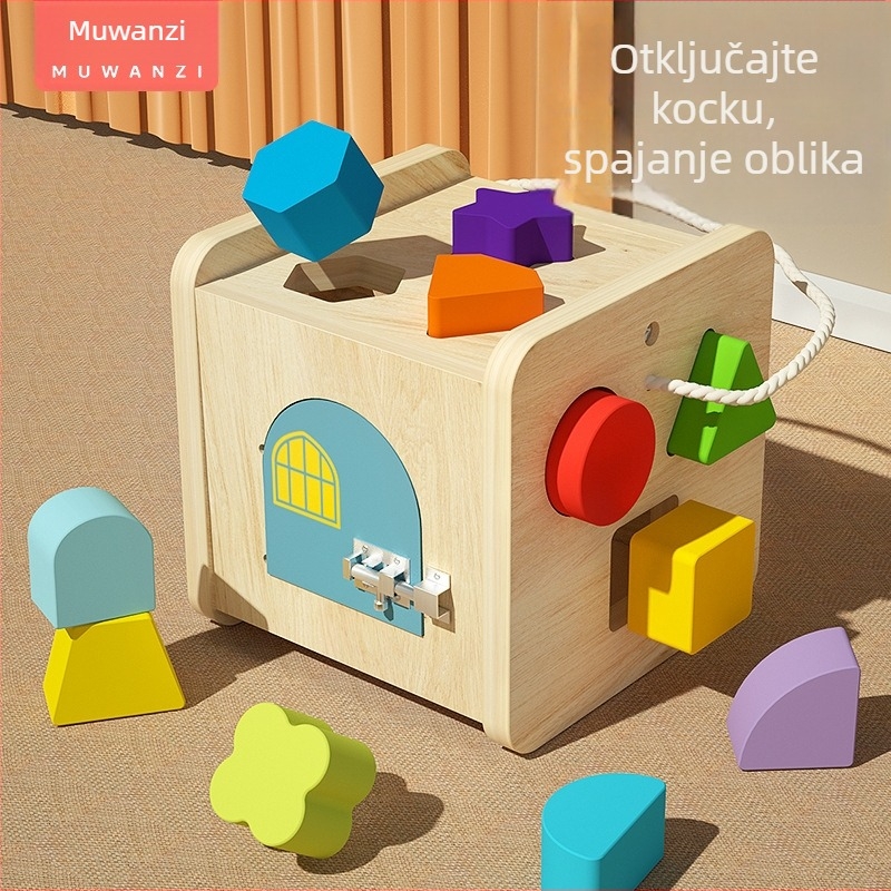 Drvena obrazovna kocka za djecu — višenamjenska kutija za slaganje geometrijskih oblika za predškolsko obrazovanje