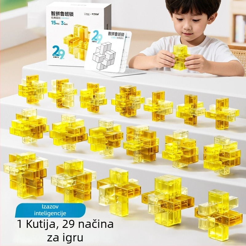 Kongming Lock / Luban Lock Edukativna 3D slagalica za građevinske blokove, DIY, uzrast 7–14 godina, plastika