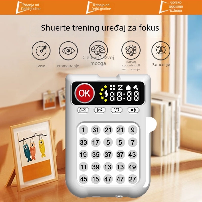 Ručni uređaj za trening Schulte Grid memorije i koncentracije – ABS, Glazba/ Glas, Dodirni odziv, Uzrast 7–14, Predškolsko obrazovanje