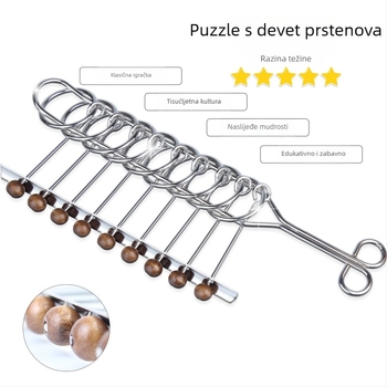 Metalni puzzle s devetom lanaca – mozgalica za vježbu mozga za djecu i odrasle; Materijal: željezna žica; Kategorija: metalni puzzle s devet lanaca; Dob: 7–14 godina.