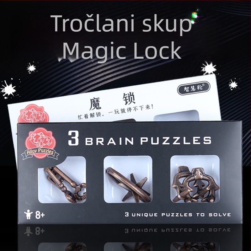 Magijski brava od cinkove legure - set od 3 dijela, DIY otključavanje, Kong Ming brava / Luban brava, za uzrast 15–35