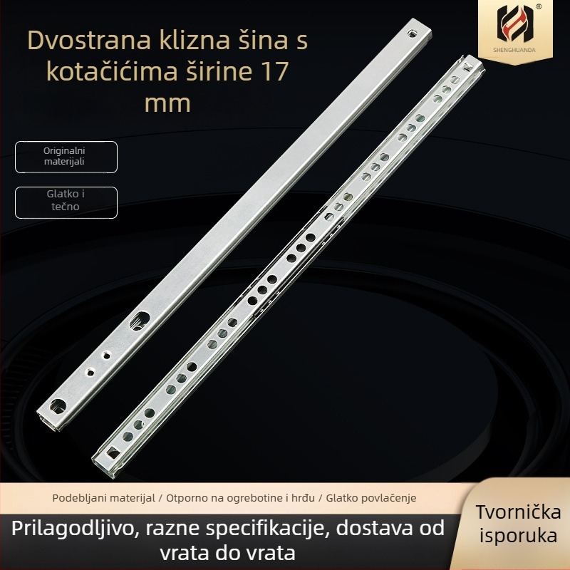 Kuglična vodilica za klizanje, širina 17, dvodirekcijska, dvodijelna, ručni mehanizam za otključavanje, galvanizirana