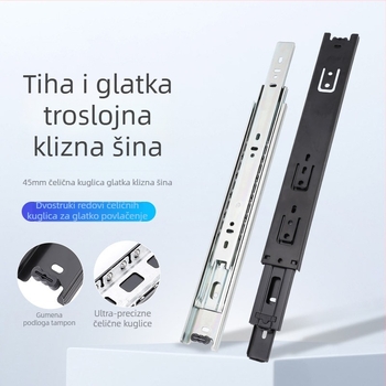 Šina za ladice od hladno valjanog čelika, tiho hidrauličko tlumenje, 45 mm trodijelna staza