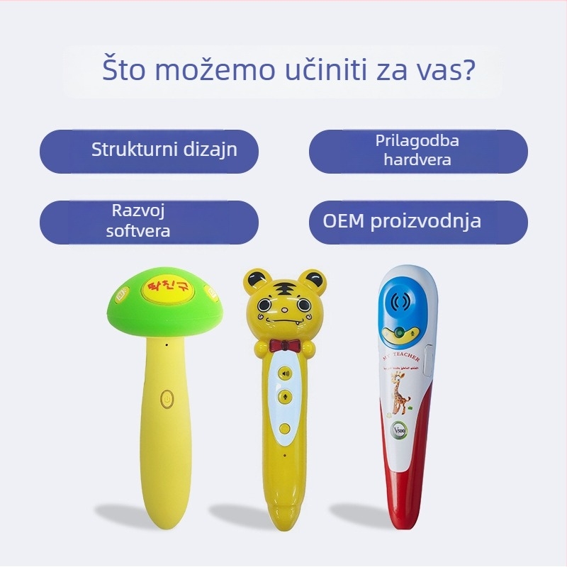 Bluetooth edukativni automobil s interaktivnim olovkom za čitanje, podrška video kartice i igre roditelj-dijete; snimanje i MP3 reprodukcija; 4–8 GB memorije; punjiva