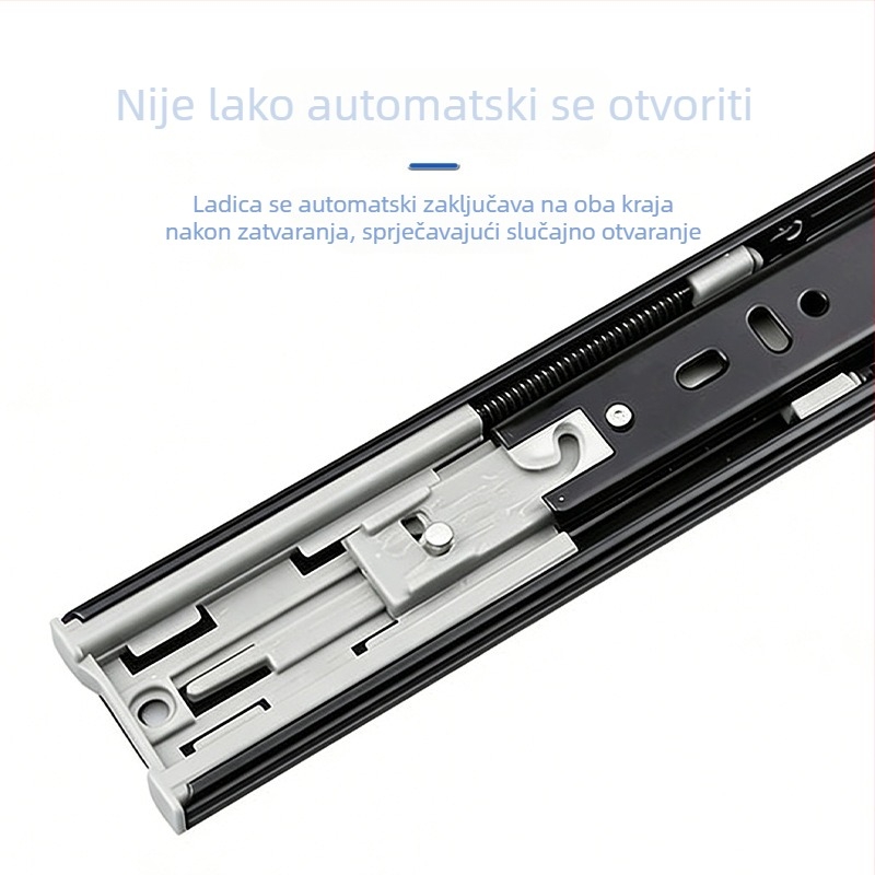 4510 Amortizirajući trodijelni klizni vodilica za vrata i ladice – TJU-4510, Materijal: hladno valjani čelik, Površinska obrada: elektroplatiranje, Stil: moderni minimalistički