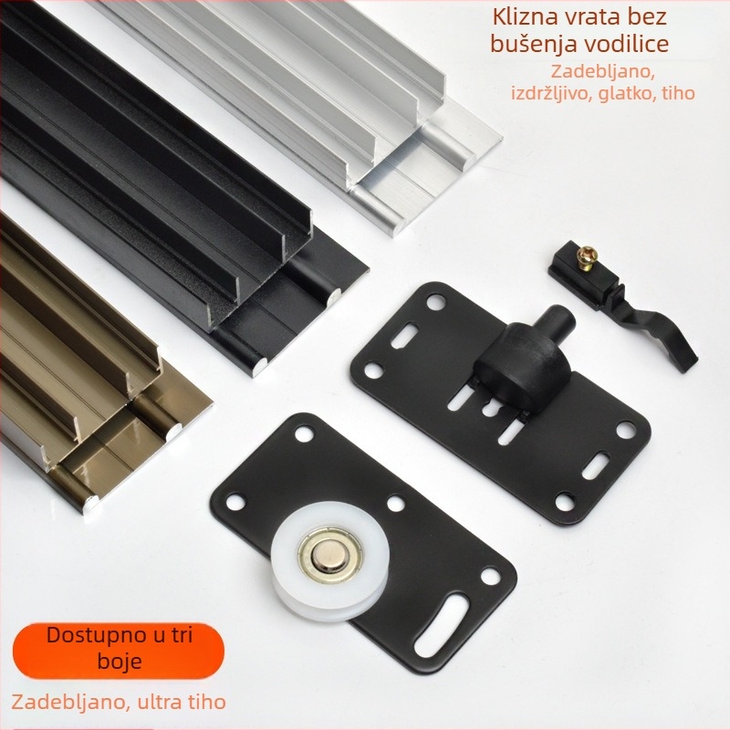Izdržljiva šina za klizna vrata s dvostrukim vođenjem za garderobu i namještaj, aluminijska legura, završna obrada aluminijem, moderni minimalistički stil, privatna oznaka po mjeri