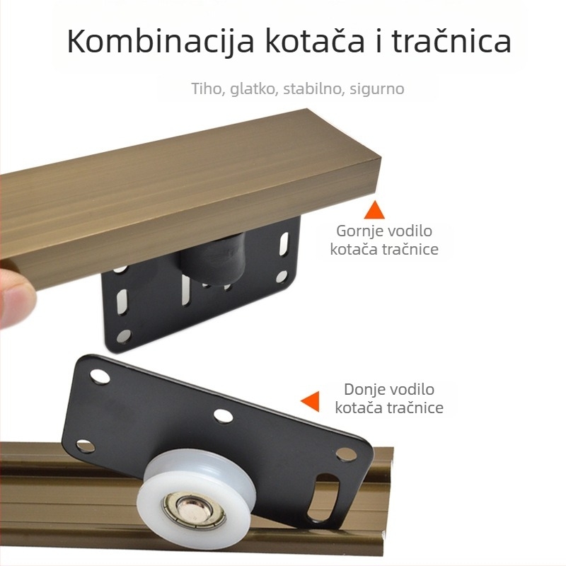 Izdržljiva šina za klizna vrata s dvostrukim vođenjem za garderobu i namještaj, aluminijska legura, završna obrada aluminijem, moderni minimalistički stil, privatna oznaka po mjeri