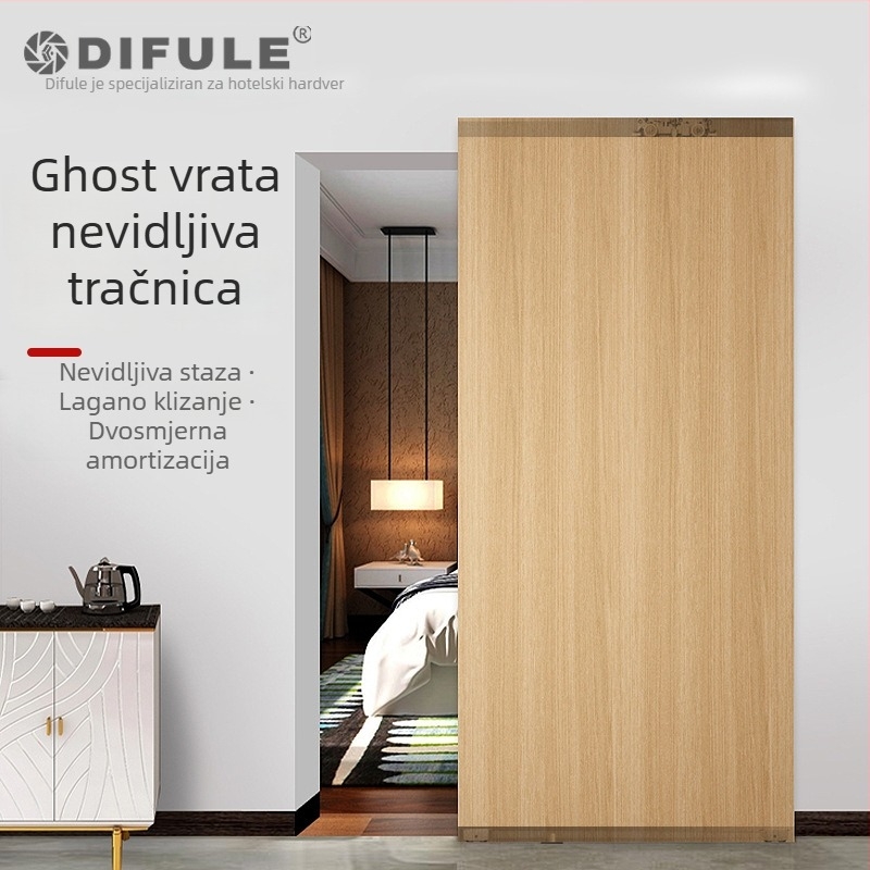 Set hardvera za klizna vrata: nevidljivi vodilica tračnice, dvostrani amortizer, cinkov legura, model DFL-GC010, Ding Fule, moderan minimalistički stil