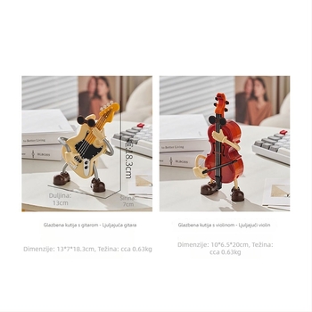 Ručna kutija za glazbu s likom djevojke – stolna dekoracija s modelom violine i gitare; plastika, jednostavan i moderan stil, polumanualni mehanizam