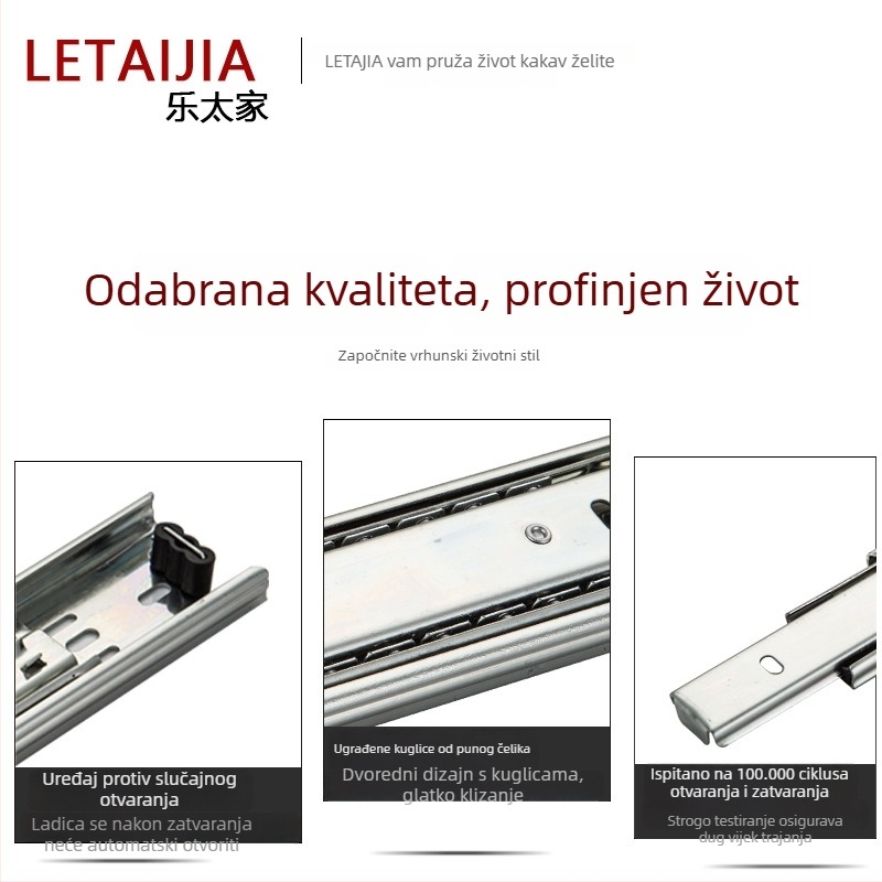 Vodič ladice ormara - tri sekcije tiha šina, čelik hladnog valjanja, model Slide, marka Le Tai's Home