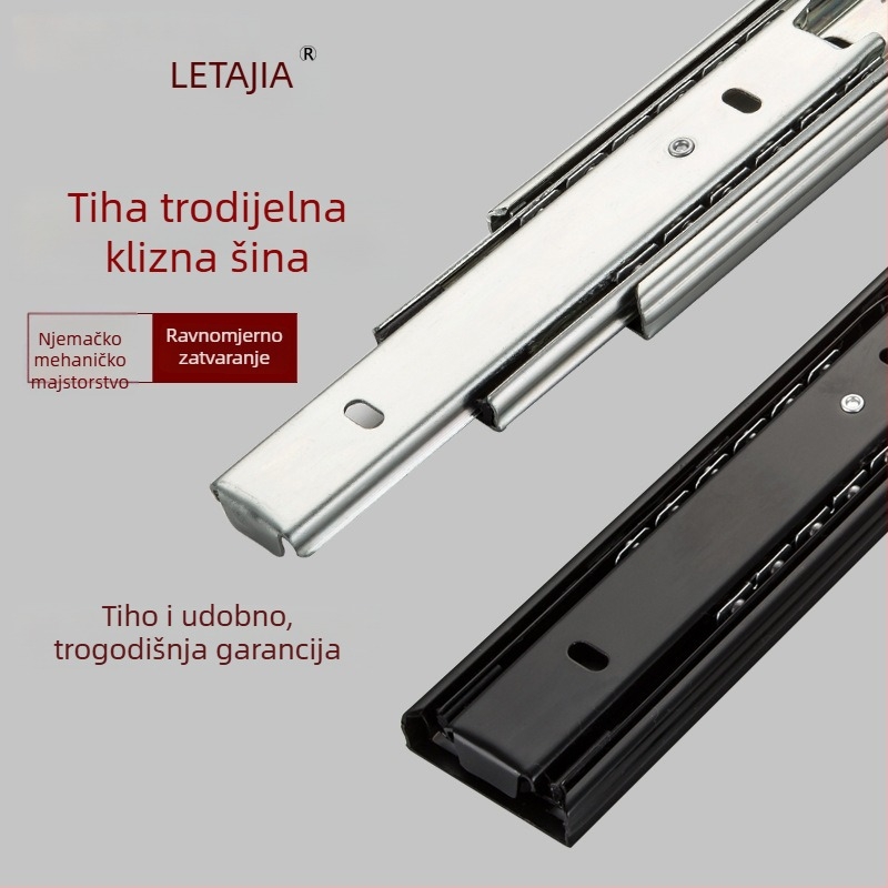 Vodič ladice ormara - tri sekcije tiha šina, čelik hladnog valjanja, model Slide, marka Le Tai's Home