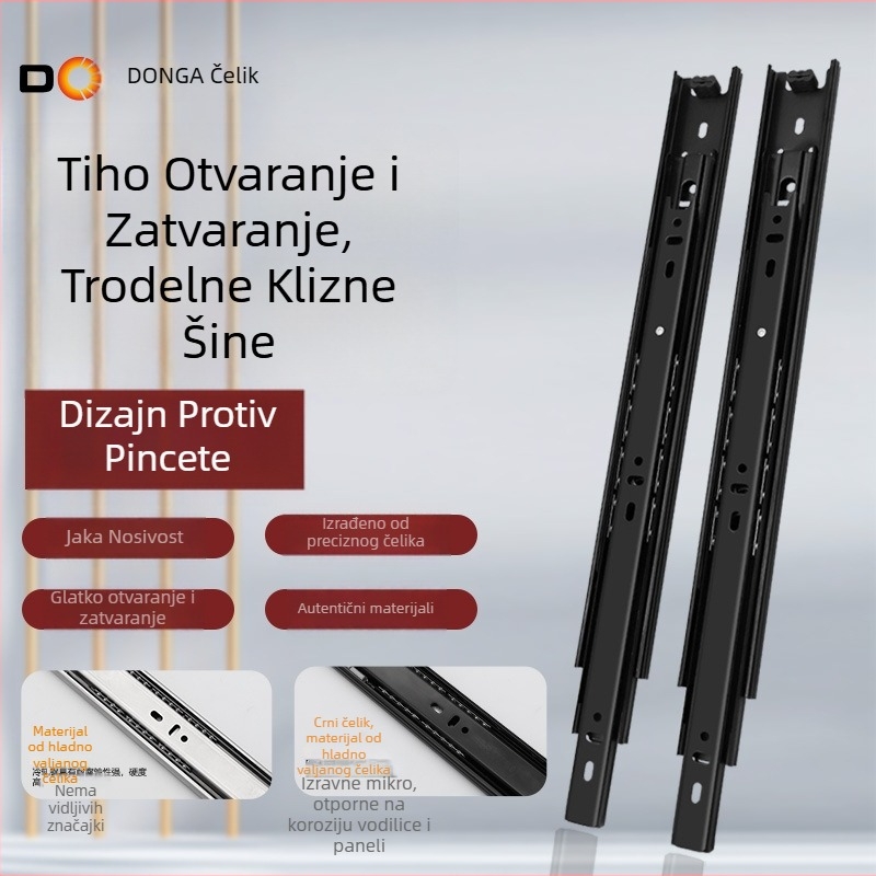 45 mm široka šina za ladicu, tiho otvaranje, kuglični ležajevi, metalna vodilica za ormar, trodijelna konstrukcija