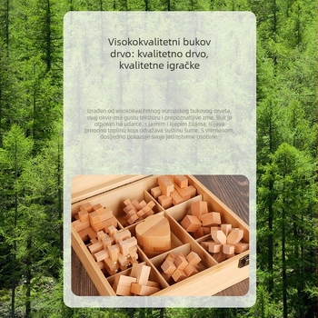 Kongming Lock drveni set od devet dijelova – edukativna igra za djecu 4–6 godina