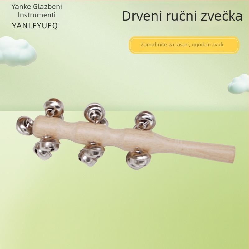 Drvena ručna zvončica s 13 zvončićima za Orff nastavu – glazbeni instrument za djecu, vrtić