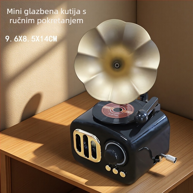 Glazbena kutija s gramofonom – mini ručno navijanje za dnevni boravak Nostalgijska dekoracija (Brand: Enmei; Materijal: Plastika; Stil: Klasičan; Izrada: Injekcijsko oblikovanje)