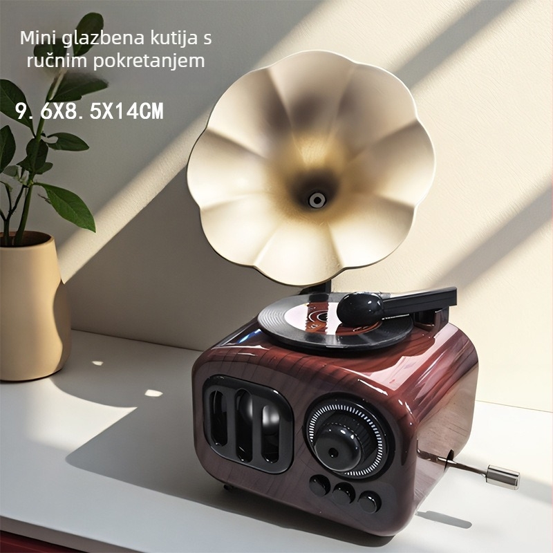 Glazbena kutija s gramofonom – mini ručno navijanje za dnevni boravak Nostalgijska dekoracija (Brand: Enmei; Materijal: Plastika; Stil: Klasičan; Izrada: Injekcijsko oblikovanje)