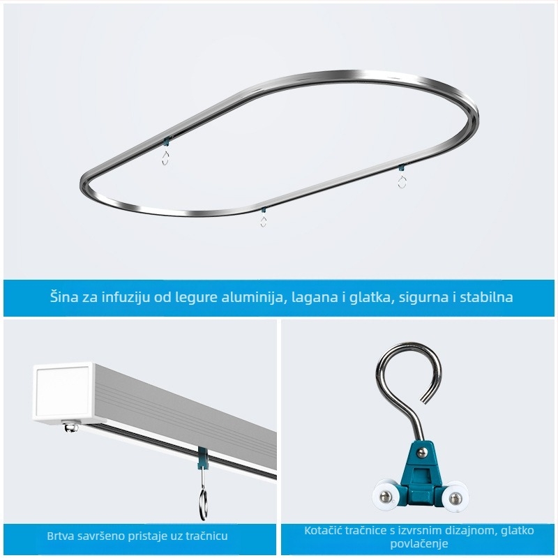Bolnički sustav za infuziju s O-oblikom tračnice, zavjesa za izolaciju odjela, izvučni infuzijski stalak, aluminijska legura YL-30, brušeni završetak, Hang Seng, moderan minimalistički dizajn