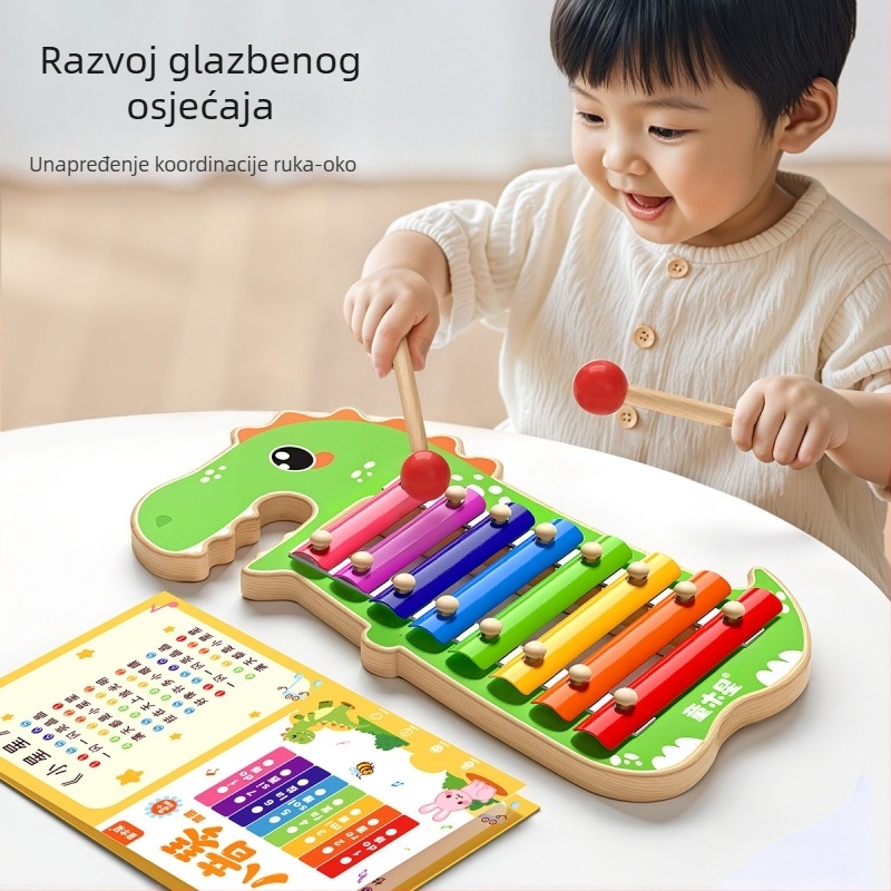 Drveni xylofon s 8 tonova za djecu, edukativni glazbeni instrument Child Jupiter, potiče koordinaciju ruka-oko i razvoj kognicije