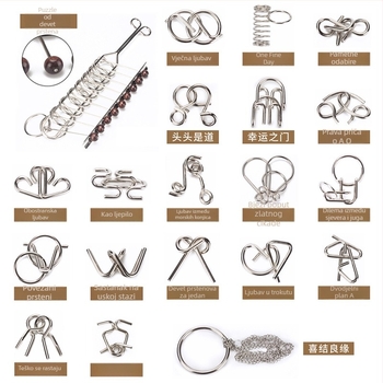 Puzzle s lancem od devet veza, set od 20 komada – metalna legura, relaksacija za djecu 7–14 godina
