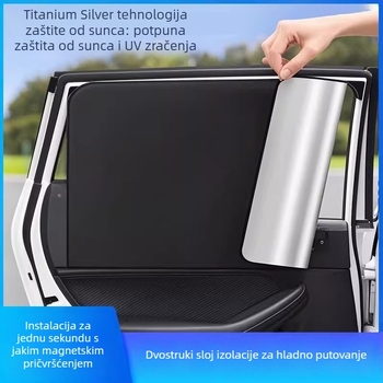 Auto sjenila za prednja i stražnja vjetrobranska stakla, magnetska ugradnja, titanij-srebrni materijal, moguć tisak logotipa