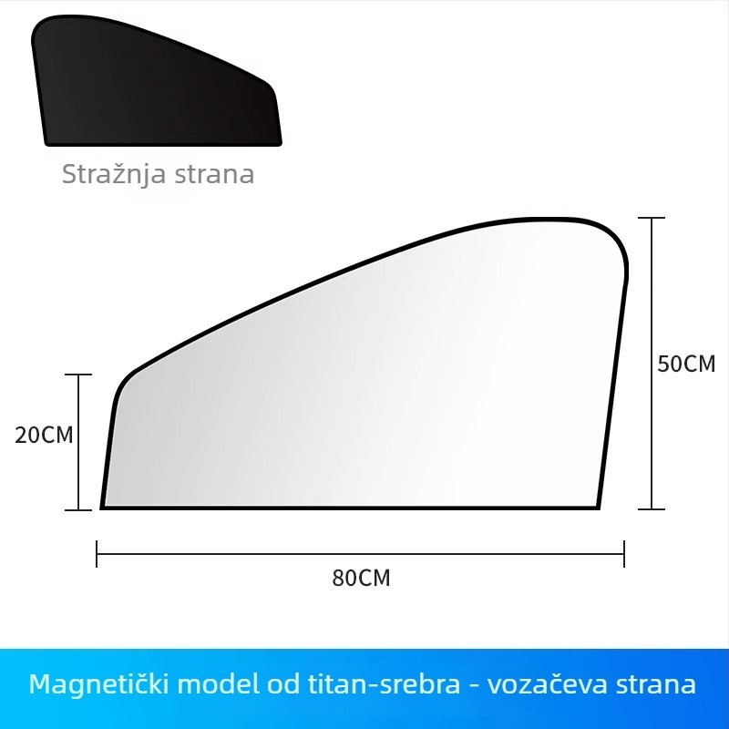 Auto sjenila za prednja i stražnja vjetrobranska stakla, magnetska ugradnja, titanij-srebrni materijal, moguć tisak logotipa