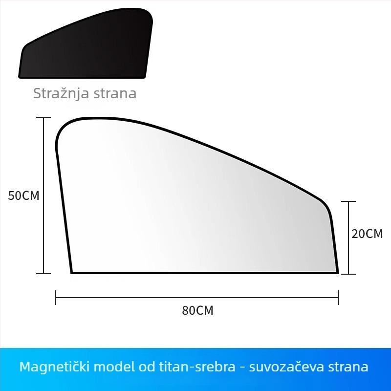 Auto sjenila za prednja i stražnja vjetrobranska stakla, magnetska ugradnja, titanij-srebrni materijal, moguć tisak logotipa
