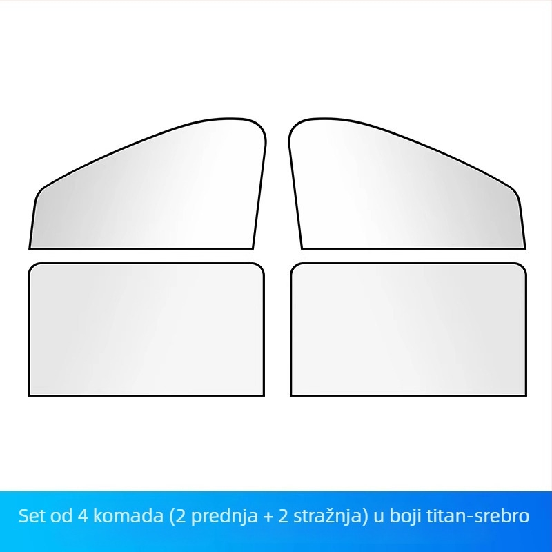 Auto sjenila za prednja i stražnja vjetrobranska stakla, magnetska ugradnja, titanij-srebrni materijal, moguć tisak logotipa