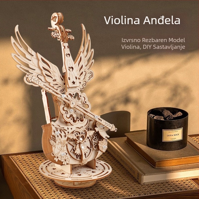 Drvena violončelna glazbena kutija 3D puzzle model HQX-101