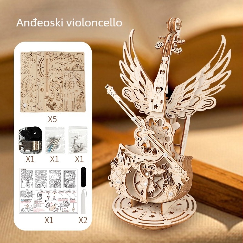 Drvena violončelna glazbena kutija 3D puzzle model HQX-101