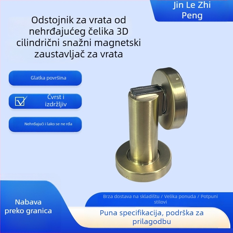 Nerđajući čelik magnetski završni uređaj za vrata, podni nosač, cilindrični dizajn, zaštita od udara, univerzalna gornja pločica za vrata
