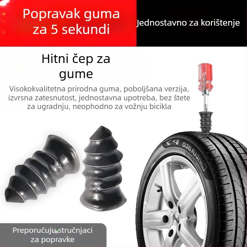 Alat za popravak guma s prirodnom gumom i pocinčanim navojem za automobile, motocikle i električna vozila