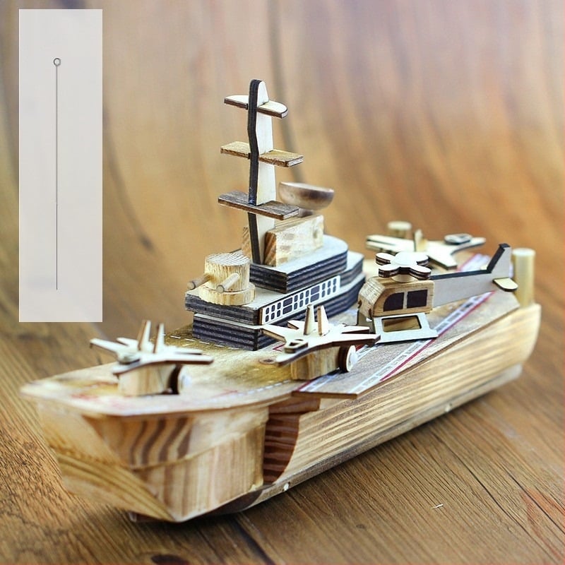 Drveni model zrakoplovnog nosača, drvo Schima Superba, ukrasna kutija s glazbom, Novi kineski stil — savršen poklon za rođendan i Dan djece