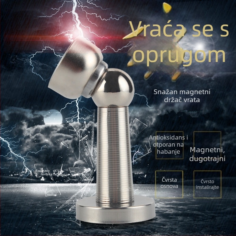 Zidni magnetski stopper za vrata, od nehrđajućeg čelika, brušena završna obrada, model A01 (Materijal: Nehrđajući čelik; Završna obrada: Brušena; Tip: Zidni)