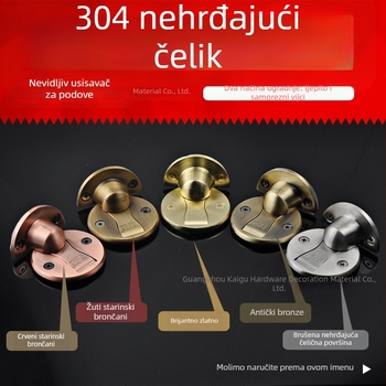 Neprobijajući držač vrata s nevidljivom podnom privlačnošću, nehrđajući čelik, podna montaža, ručno upravljanje, snažna magnetska privlačnost na zidu