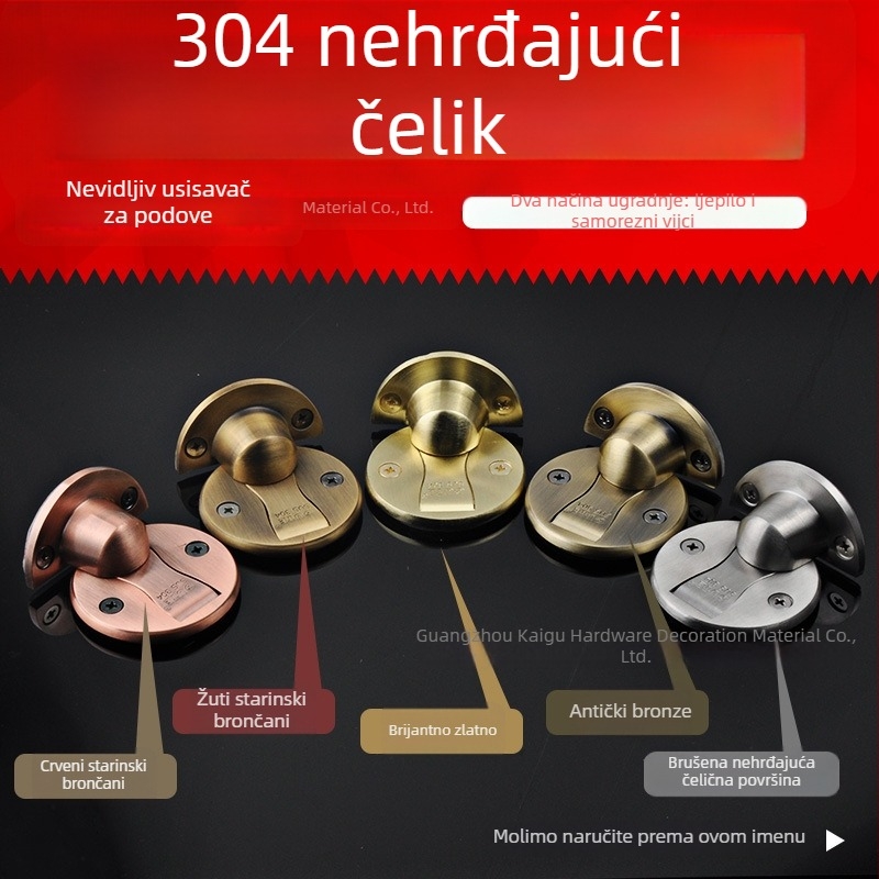Neprobijajući držač vrata s nevidljivom podnom privlačnošću, nehrđajući čelik, podna montaža, ručno upravljanje, snažna magnetska privlačnost na zidu