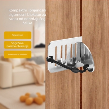 Protukrađni sigurnosni stopper za vrata — za žene koje žive same; prenosiv za putovanja; model L09, nehrđajući čelik; površinska obrada poliranje / galvanizacija; montaža Ct-03 s lancem; konstrukcija duga zid; ručno upravljanje