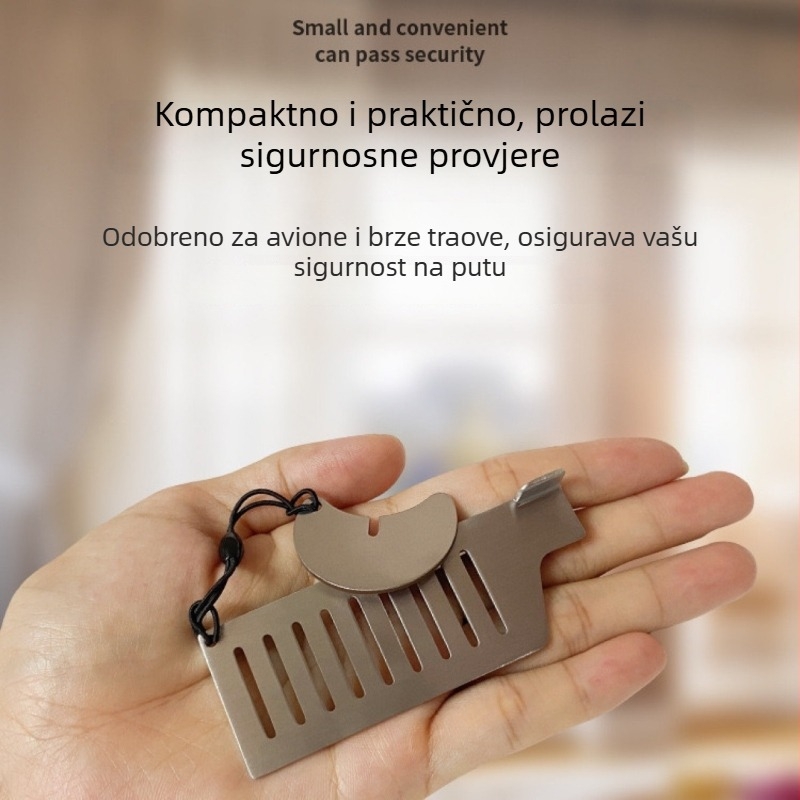 Protukrađni sigurnosni stopper za vrata — za žene koje žive same; prenosiv za putovanja; model L09, nehrđajući čelik; površinska obrada poliranje / galvanizacija; montaža Ct-03 s lancem; konstrukcija duga zid; ručno upravljanje