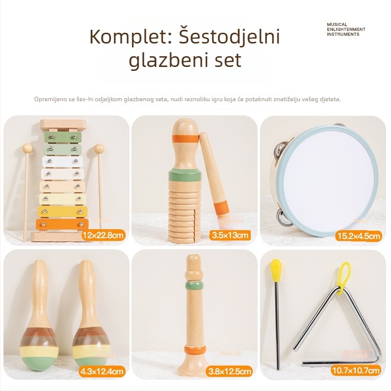Orffov glazbeni set za djecu - drveni edukativni set instrumenata za razvoj koordinacije ruke i oka, sluha i kreativnosti (4–6 godina)