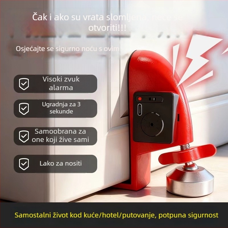 Vrata stopper LP01 - Metalni, gornja montaža, ručna instalacija, prijenosno, 5V, za dom, putovanja i hotele