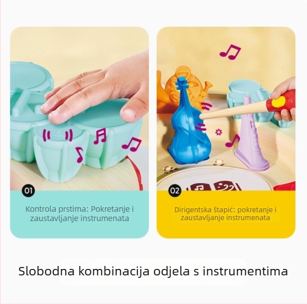 Drveni set zapadnih perkusija za djecu – orkestralni dirigent, glazbena igračka za rano obrazovanje (Materijal: drvo; Kategorija: zapadne udarne instrumenti; Dob: 4–6 godina; Razvoj: ruka i mozak)