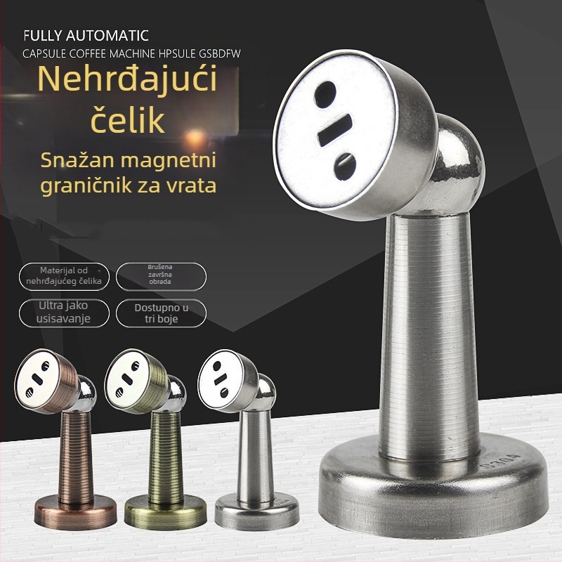 Dverni stopper od nehrđajućeg čelika, zidni montažni, automatsko upravljanje, brušeni završni sloj, moderan minimalistički stil