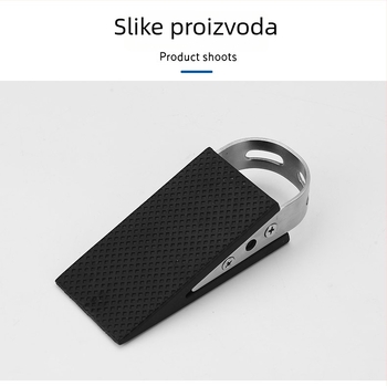 Mobilni stoper za vrata 01 — guma i nehrđajući čelik, bez bušenja, polirana površina, moderan minimalistički stil