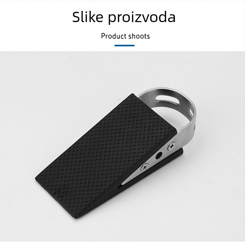 Mobilni stoper za vrata 01 — guma i nehrđajući čelik, bez bušenja, polirana površina, moderan minimalistički stil