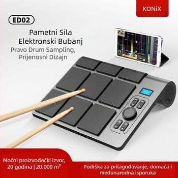 Elektronički bubanj set ED02, 9-dijelni, PVC, sve-u-jednom, prijenosno