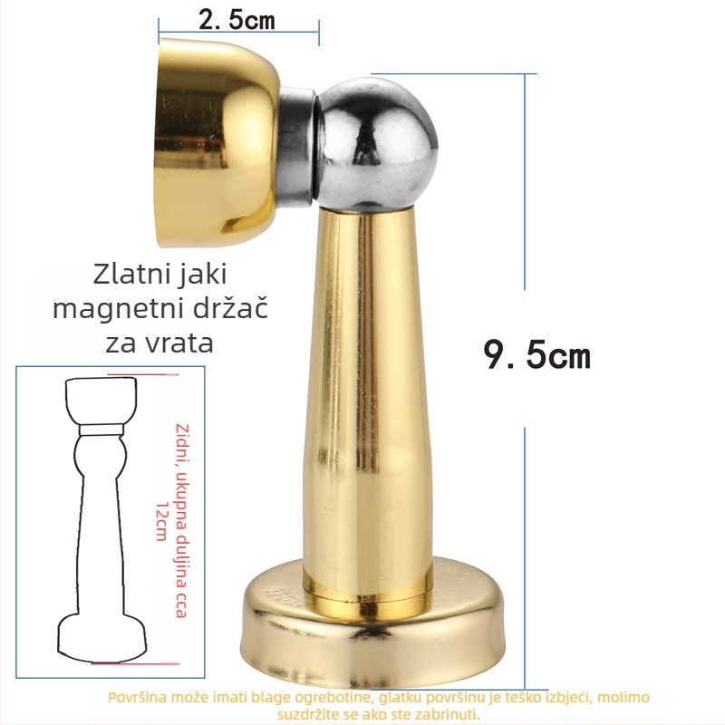Stoper za vrata od nehrđajućeg čelika, debeli i podignuti, zidni i podni montaža, perforirani magnetski stopper za vrata, 12 cm, boja crno-brončano-zlatna